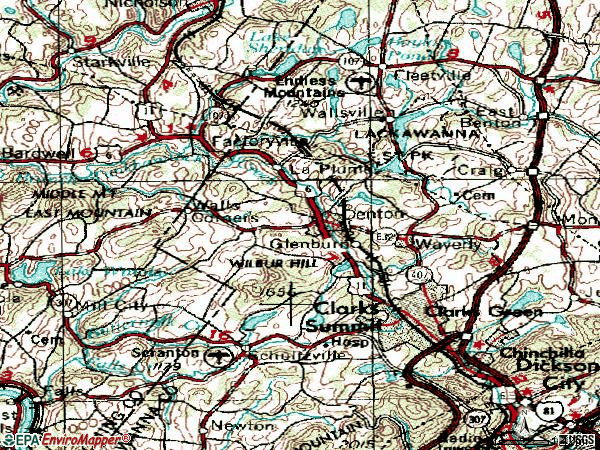 Zip code 18414 topographic map
