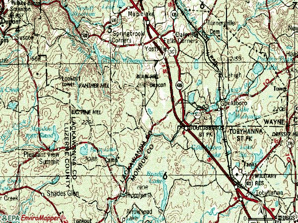 Zip code 18424 topographic map