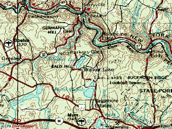 Zip code 18458 topographic map