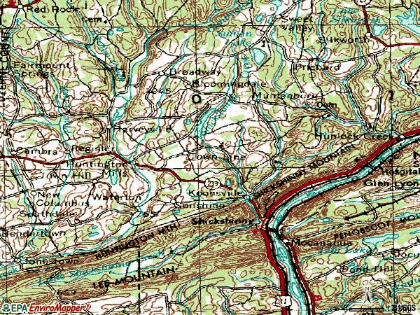 Zip code 18655 topographic map