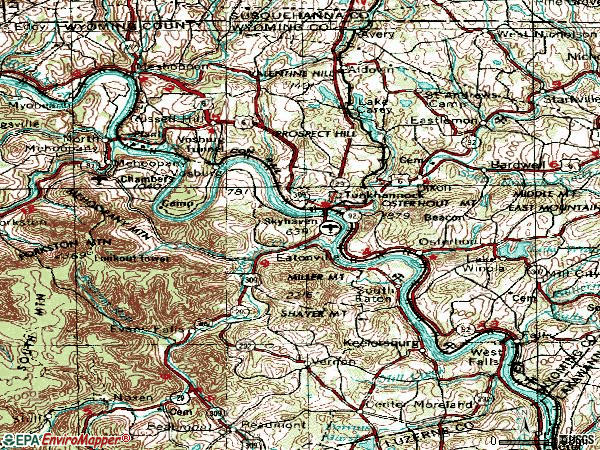 Zip code 18657 topographic map