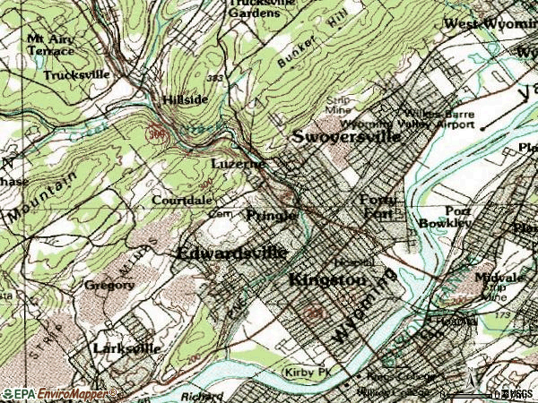 Zip code 18704 topographic map