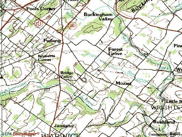 Zip code 18925 topographic map