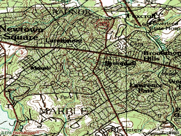 Zip code 19008 topographic map
