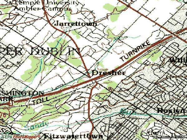 Zip code 19025 topographic map