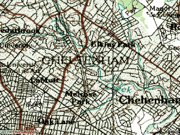 Zip code 19027 topographic map