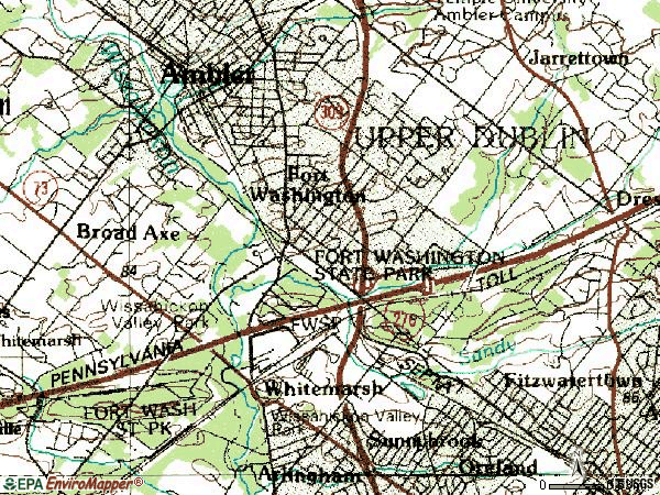 Zip code 19034 topographic map