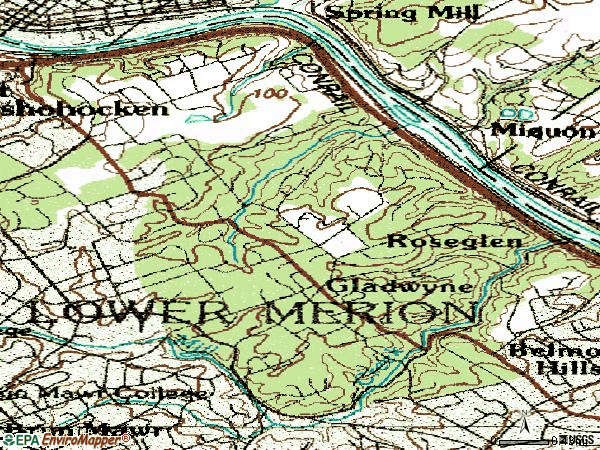 Zip code 19035 topographic map
