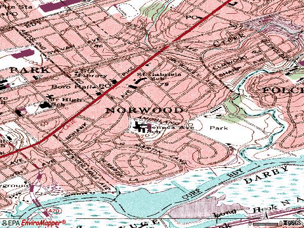 Zip code 19074 topographic map