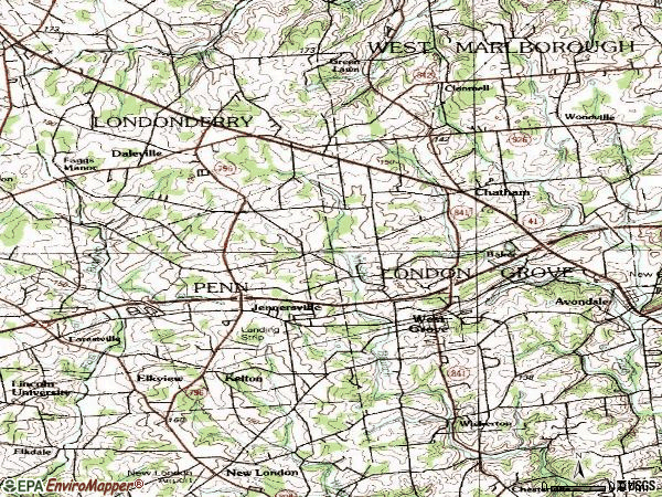 Zip code 19390 topographic map
