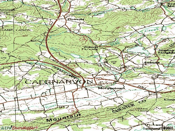 Zip code 19543 topographic map