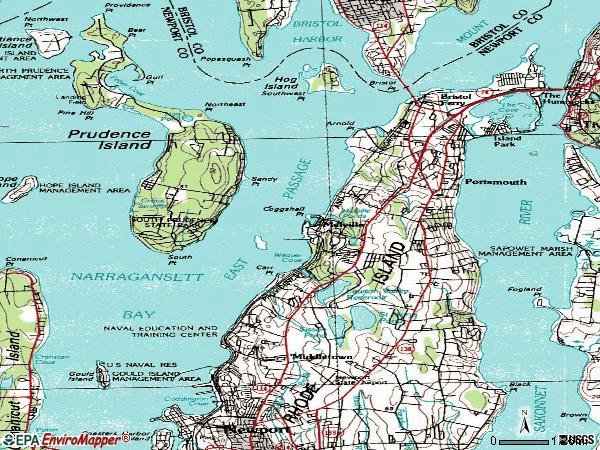 Zip code 02871 topographic map