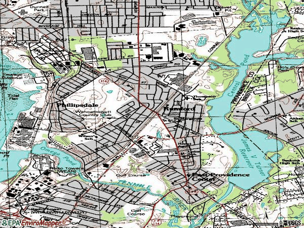 Zip code 02916 topographic map