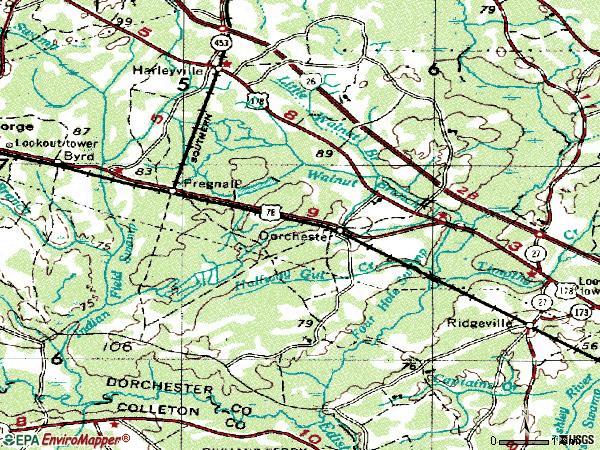Zip code 29437 topographic map