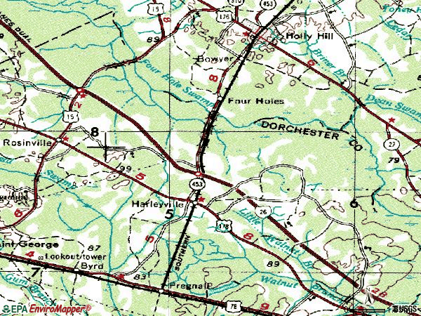 Zip code 29448 topographic map