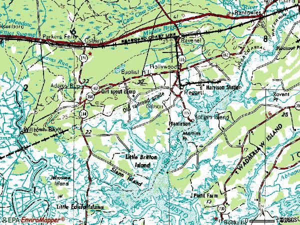 Zip code 29449 topographic map