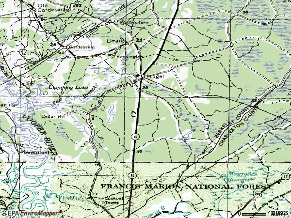 Zip code 29450 topographic map