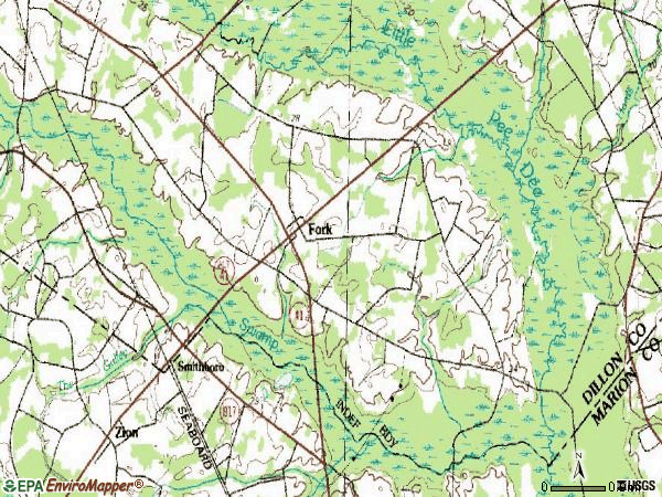 Zip code 29543 topographic map