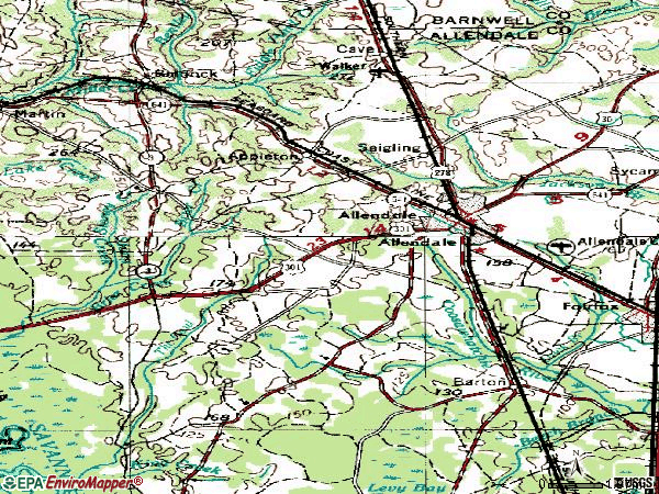 Zip code 29810 topographic map