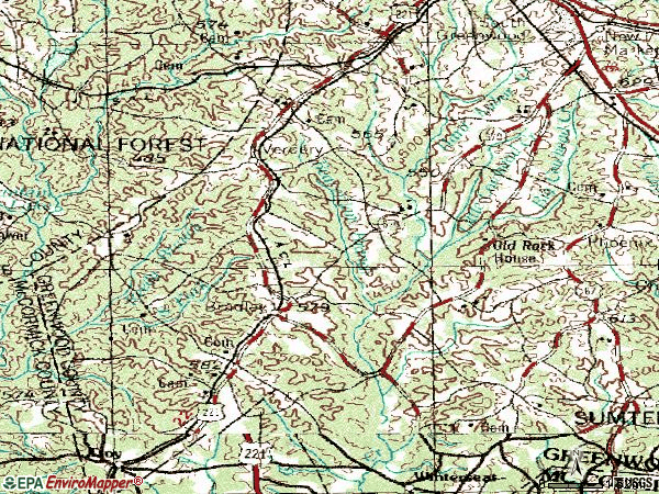 Zip code 29819 topographic map