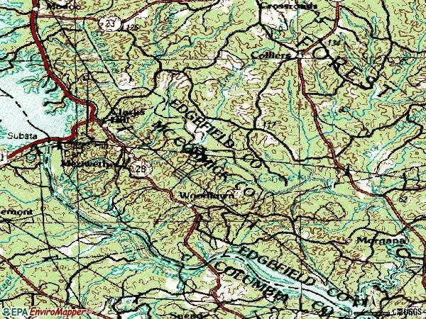 Zip code 29821 topographic map