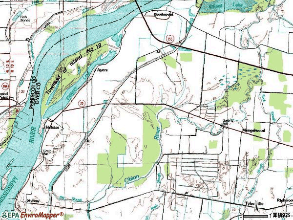 Zip code 38047 topographic map
