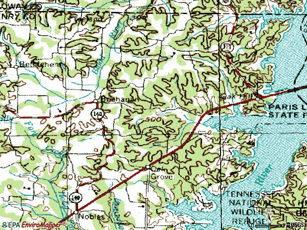 Zip code 38222 topographic map
