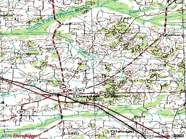 Zip code 38225 topographic map