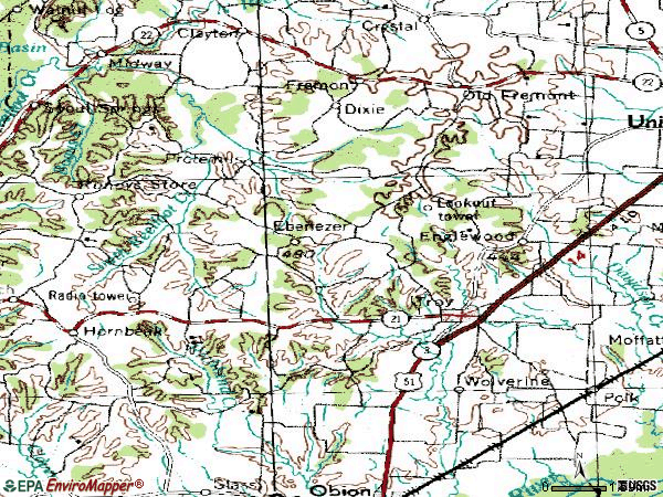 Zip code 38260 topographic map