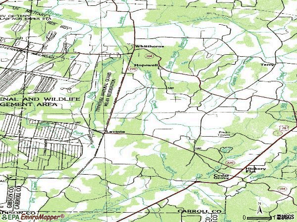 Zip code 38348 topographic map
