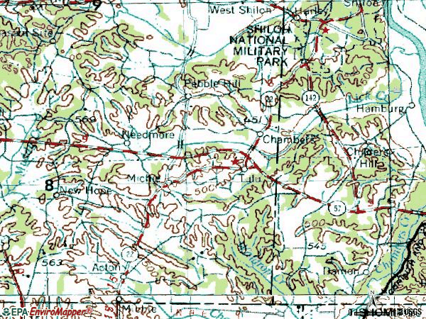 Zip code 38357 topographic map