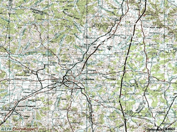 Zip code 38401 topographic map