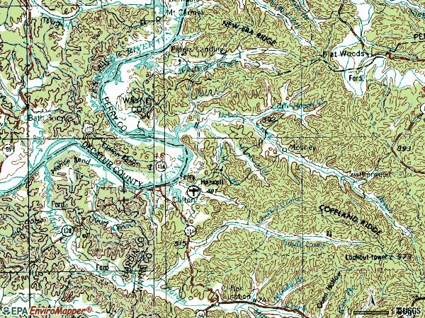 Zip code 38425 topographic map