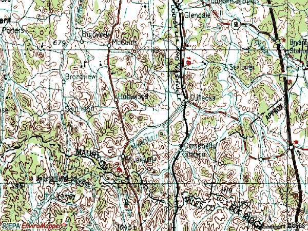 Zip code 38451 topographic map
