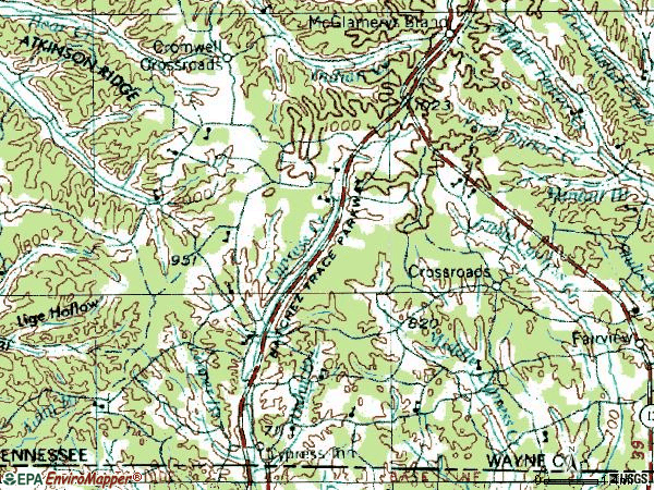 Zip code 38452 topographic map