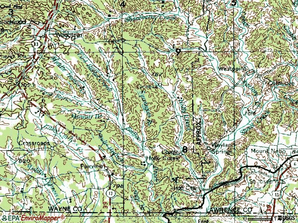Zip code 38463 topographic map