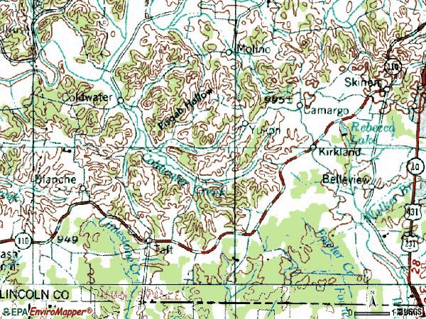 Zip code 38488 topographic map