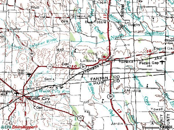 Zip code 75449 topographic map