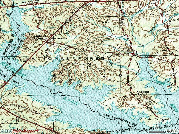 Zip code 75929 topographic map