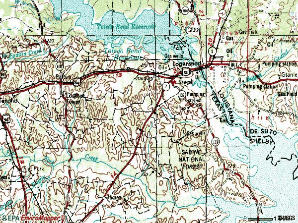 Zip code 75954 topographic map