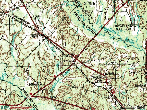 Zip code 75969 topographic map