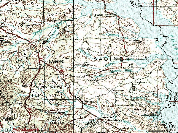 Zip code 75973 topographic map