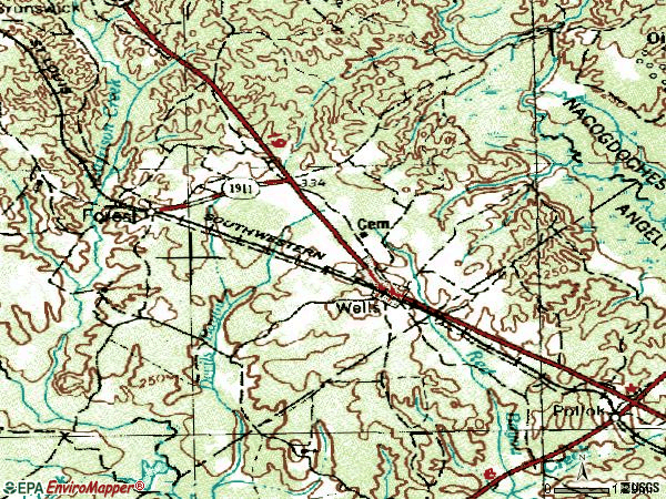 Zip code 75976 topographic map