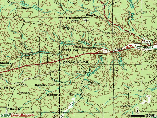 Zip code 76874 topographic map