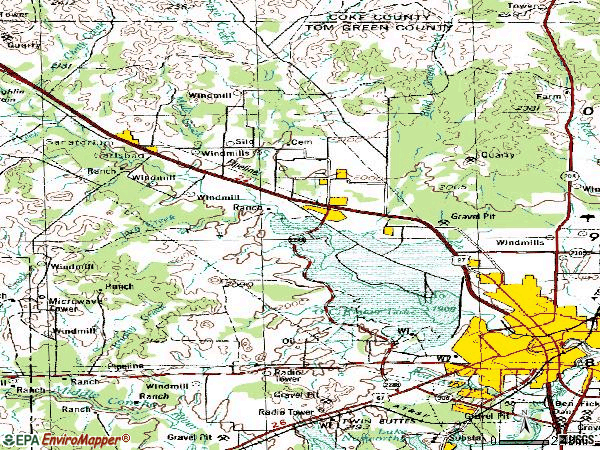 Zip code 76901 topographic map
