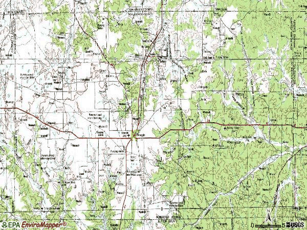 Zip code 76936 topographic map