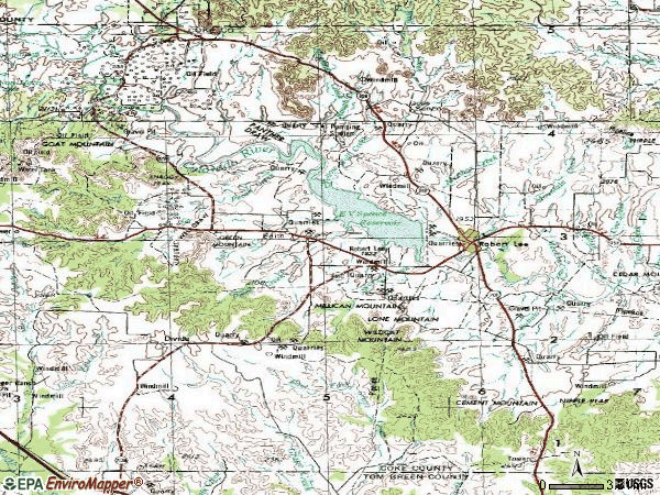 Zip code 76945 topographic map