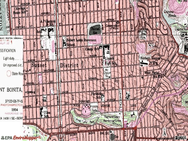 Zip code 94116 topographic map