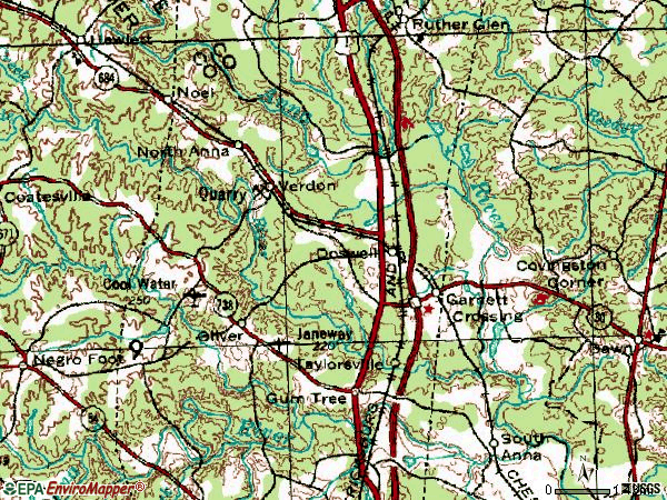 Zip code 23047 topographic map
