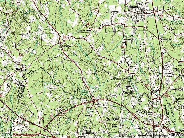 Zip code 23059 topographic map